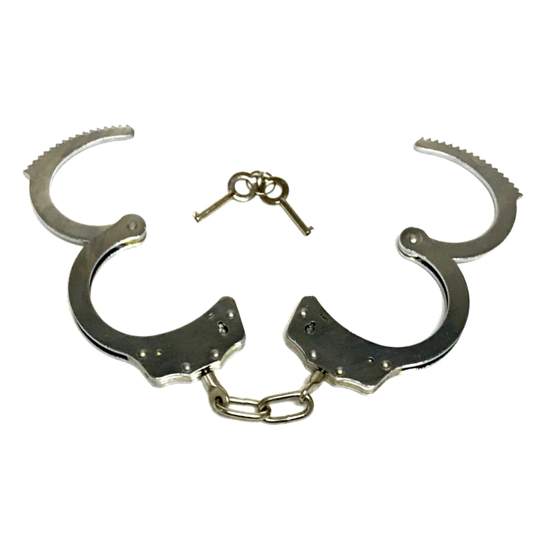 Handcuffs Deluxe Double-Lock Nickel Plated with Key - Fully Functional Locking Prop