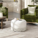 Yolanda - Round Upholstered Accent Ottoman - Almond White by HouseOfZazla