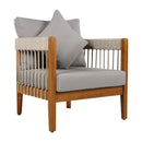 Acacia Wood Outdoor Club Chair with Handwoven Rope Accents & Curved Backrest by HouseOfZazla