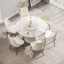 Modern Artificial Stone Round Plywood Base Dining Table, Can Accommodate 6 People, Artificial Stone Turntable (Not Including Chairs) - White / Beige by HouseOfZazla