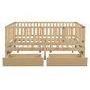 Daybed With Fence Guardrails And 2 Drawers, Split Into Independent Floor Bed & Daybed by HouseOfZazla