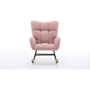 Modern Nursery Rocking Chair Upholstered Glider Chair with High Backrest Rocker Accent Armchair with Solid Wood Legs for Nursery Bedroom Living Room Teddy(Pink)