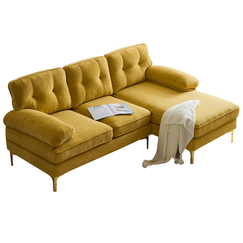 83" Modern Sectional Sofas Couches Velvet L-Shaped Couches for Living Room, Bedroom, Yellow