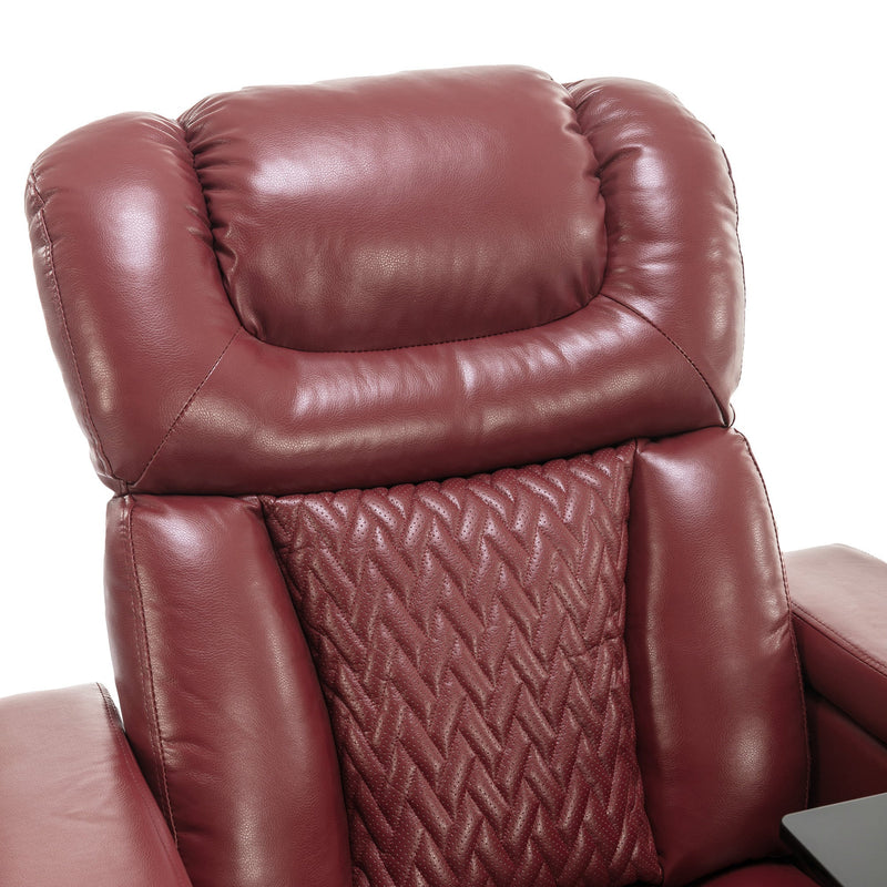 270 Degree Swivel PU Leather Power Recliner Individual Seat Home Theater Recliner with Comforable Backrest, Tray Table, Phone Holder, Cup Holder, USB Port, Hidden Arm Storage for Living Room, Red