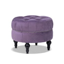 Dawn - Tufted Round Ottoman Nailhead Accents - Purple