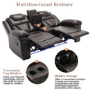 3 Pieces Recliner Sofa Sets Home Theater Seating Manual Recliner Chair & Center Console And LED Light Strip For Living Room - Brown