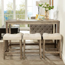 4-Piece Bar Table Set with Power Outlet, Dining Bar Table and Chairs Set, Bar Table Set with 3 Padded Stools for Living Room, Dining Room, Game Room, Brown by Montret