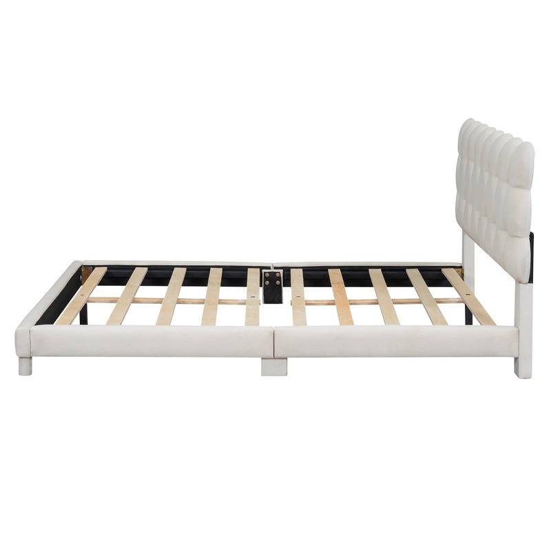 Walker Edison - Full Size Upholstered Platform Bed with Soft Headboard,Beige