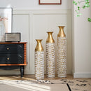 Mother's Day Gift Set Gilded White 3D Relief Flower Metal Vase Set - White / Gold by HouseOfZazla