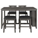 5 Pieces Counter Height Rustic Farmhouse Dining Room Wooden Bar Table Set With 2 Stools And 2 Chairs