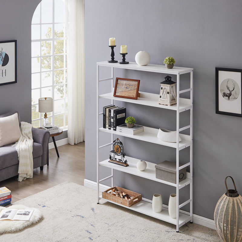 5-Tier Home Office Bookcase Open Bookshelf Storage Large 5 Shelf Bookshelf Furniture with Metal Frame, White