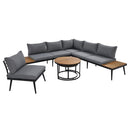 6-Piece Outdoor Sectional Sofa Set with Round Nesting Coffee Tables and Seating Sofa with Cushions for Patio, Porch and Garden (Grey)