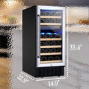 15 Inch Wine Cooler Refrigerators 28 Bottle Fast Cooling Low Noise Wine Fridge with Professional Compressor Stainless Steel, Digital Temperature Control Screen Built-in or Freestanding