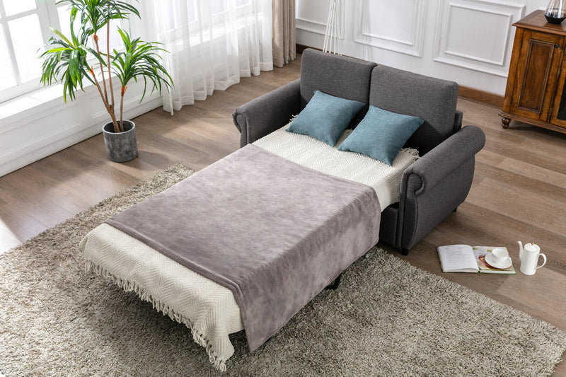 57.5" Pull Out Sofa Bed Loveseat Sleeper with Twin Size Memory Mattress for Living Room Spaces, Gray