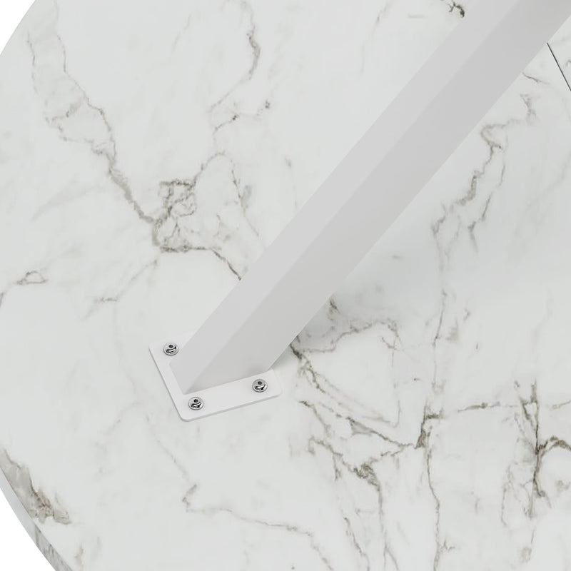 31.5" Modern Cross Leg Round Dining Table, White Marble Top Occasional Table, Two Piece Removable Top, Matte Finish Iron Legs