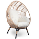 2 Pieces Patio PE Wicker Egg Chair Model 2 with Natural Color Rattan Beige Cushion