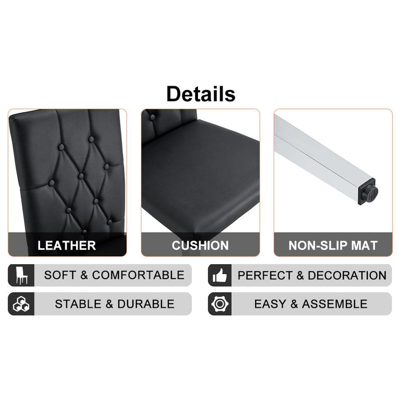 8 piece set of black armless dining chairs brings a touch of elegance and mystery to the dining area with its deep black tone,The grid and buckle design of the back add a vintage yet fashionable touch