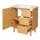 Bathroom Vanity With Sink, 3 Drawers, Soft Close Door - Natural Wood by HouseOfZazla