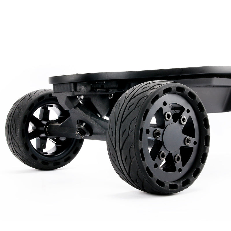 All terrain dual 1000x2 hub motor electric skateboard with 32mph max speed,25miles range,9600mah battery.