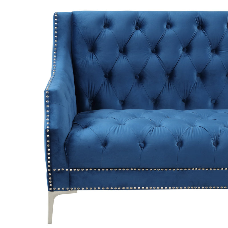 78" Modern Sofa Dutch Plush Upholstered Sofa with Metal Legs, Button Tufted Back Blue