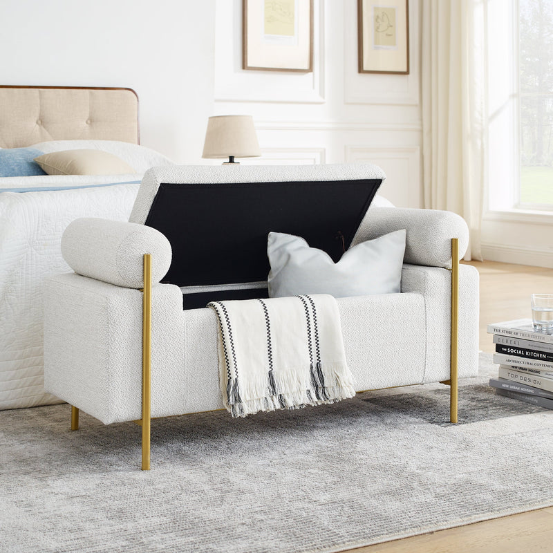 Walker Edison | Minimalist Upholstered Linen Storage Bench