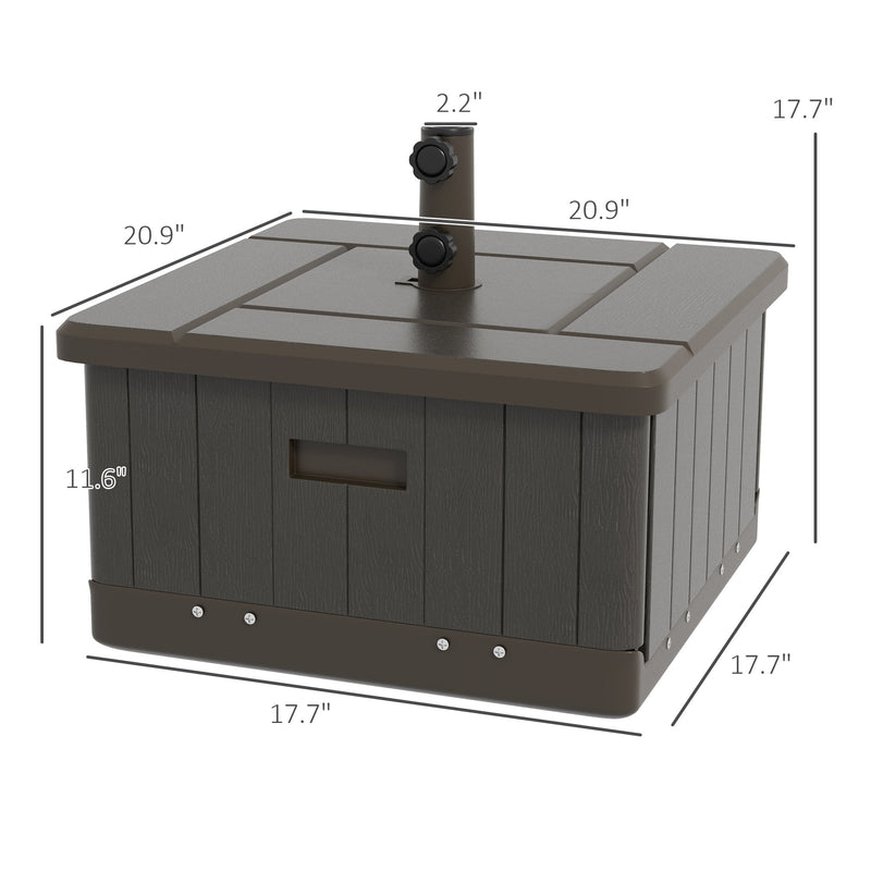 3-in-1 Outdoor Umbrella Base, Coffee End Table, Flower Box Planter with Drain Hole, 175 lbs. Capacity Fillable Patio Umbrella Stand Table with Wheels and Handles, Brown