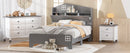 3-Pieces Bedroom Sets Twin Size House Bed with Storage Headboard, Wooden Nightstand and Storage Dresser,Gray