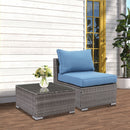 2 Pieces Patio Armless Blue Brown Single Rattan Wicker Sofa Couches Furniture With End Side Table Outdoor