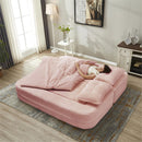 Multi Functional Sectional Sofa Bed With Independent Chaise Lounge And Functional Blanket, Convertible King Size Bed, Deep Seat - Baby Pink by HouseOfZazla