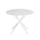 42.13" Modern Cross Leg Round Dining Table, White Marble Top Occasional Table, Two Piece Removable Top, Matte Finish Iron Legs