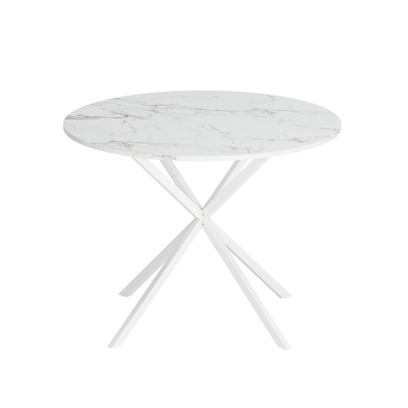 42.13" Modern Cross Leg Round Dining Table, White Marble Top Occasional Table, Two Piece Removable Top, Matte Finish Iron Legs
