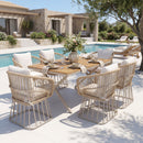 Outdoor 7-Piece Dining Set - Rectangular Teak Wood Table + 6 Wicker Chairs with Cushions by HouseOfZazla