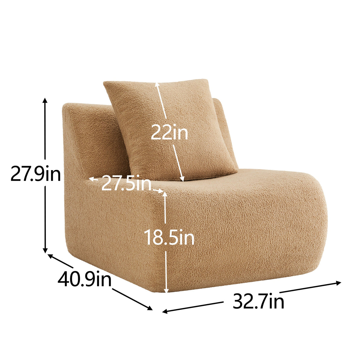 Armless Sofa With Pillow Teddy Fabric - Camel, photo 7 of 7