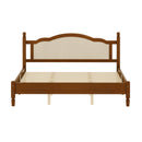 King Size Wooden Platform Bed with Rattan Headboard