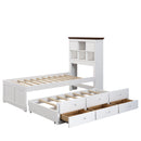 2 Pieces Wooden Captain Bedroom Set Twin Bed with Trundle and Nightstand,White+Walnut