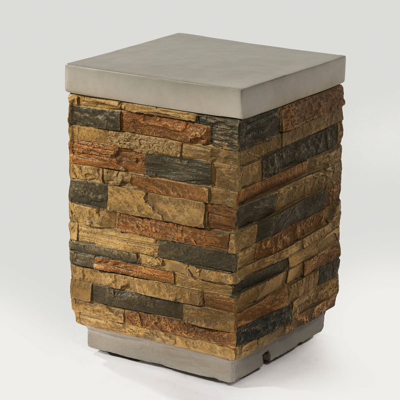 Sandstone Outdoor Propane Tank Holder Fire Pit Cover Side Table Lightweight Concrete 15.35 x 15.35 x 23 inches