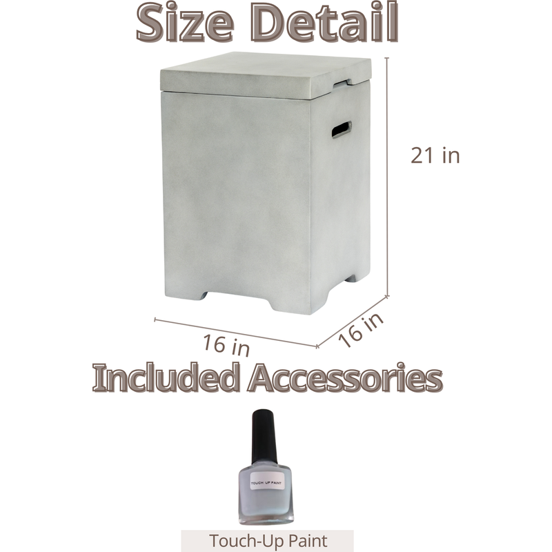 Outdoor Tank Table for Gas Fire Pits, Hides Propane Tank Cover, Concrete Light Gray, Side Handles