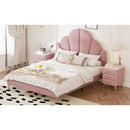 3 Pieces Bedroom Sets, Queen Size Modern Velvet Upholstered Bed Frame with  Petal Shape Headboard, 3 Drawers Nightstands, Pink