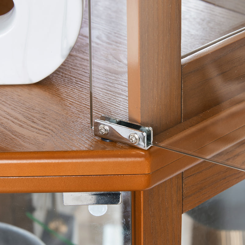 6 Shelf Corner Curio Display Cabinet with Lights, Mirrors and Adjustable Shelves, Oak