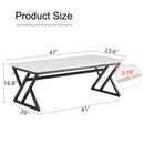 A modern minimalist style white marble patterned coffee table with black metal legs. Computer desk. Game table. Tea table. CT-XX