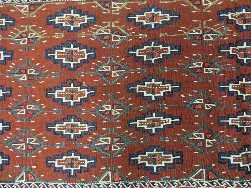 45" X 32" Antique Handmade Bokhara Turkoman Yomud Chuval Wool Rug Soumak NICE