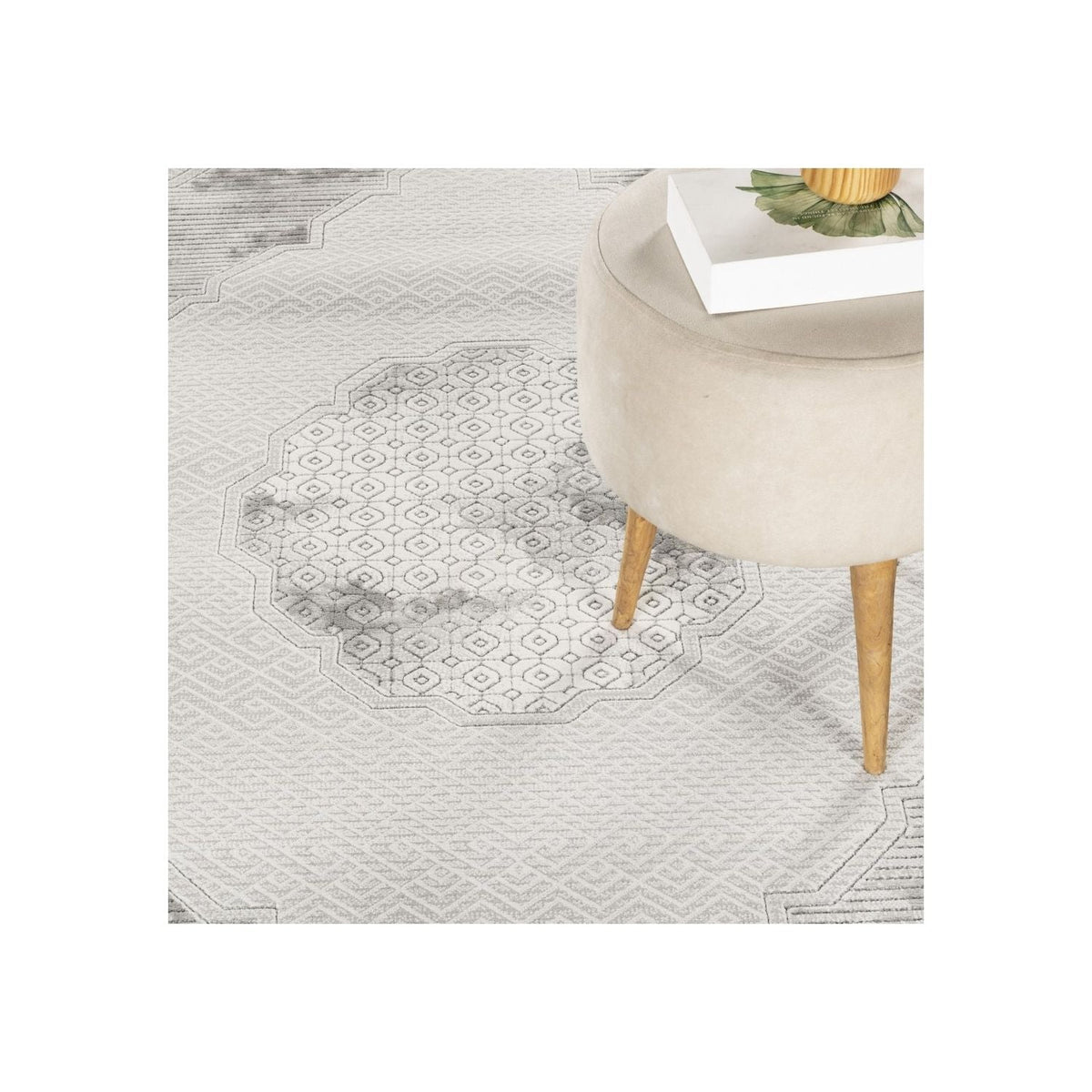 Geometrix - 5'3" X 7'3" Medallion Area Rug With Geometric 3D Effect - Ivory / Gray, photo 2 of 6