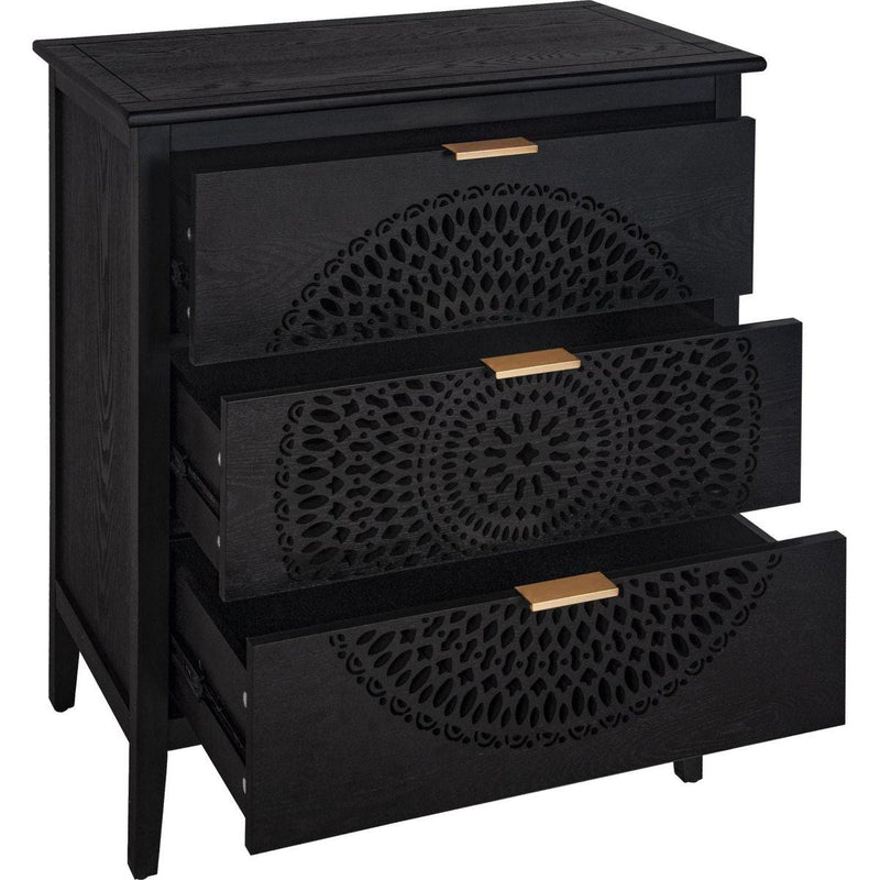 3 Drawer Cabinet with Hollow-Carved 3 Drawer Dresser Storage Chest with Metal Handles For Entryway Living Room Bedroom