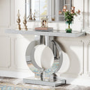 Mirrored Console Table With O-Shaped Base For Living Hallway - Silver / Clear by HouseOfZazla