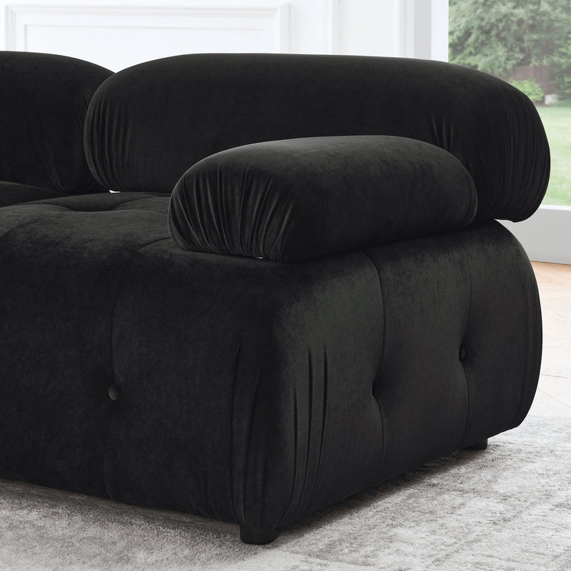 Walker Edison | Black Velvet Cloud Modular Sectional Couch w Ottoman