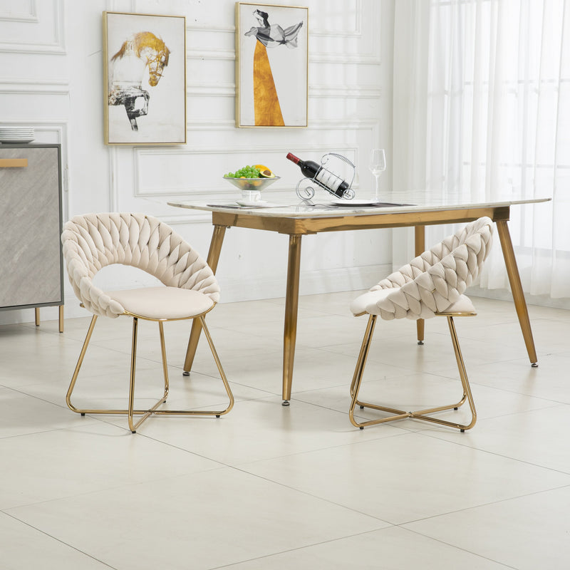 Accent Chairs Set of 2, Velvet Side Chairs with Gold Legs, Mid-Century Upholstered Dining Chairs for Living Room, Kitchen, Bedroom, Beauty Room