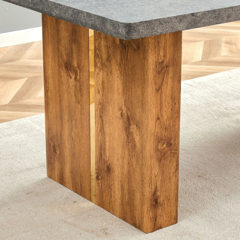 Table and chair set.Cozy Modern MDF Dining Set -67'x35.4' with 4 Gray  Artificial Leather Chairs With Curved Widened Cushion Design.Suitable for restaurants, kitchens, dining rooms,etc.