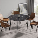 Modern Artificial Stone Round Dining Table With Metal Legs, Can Accommodate 6 People - Black by Unique Piece Furniture