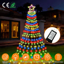 Christmas Hanging Waterfall String Light with Topper Star IP65 Waterproof Outdoor Plug In Fairy Waterfall Tree Light with 8 Lighting Modes Timer Memor