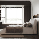 Upholstered Platform Bed With Special Shaped Headboard